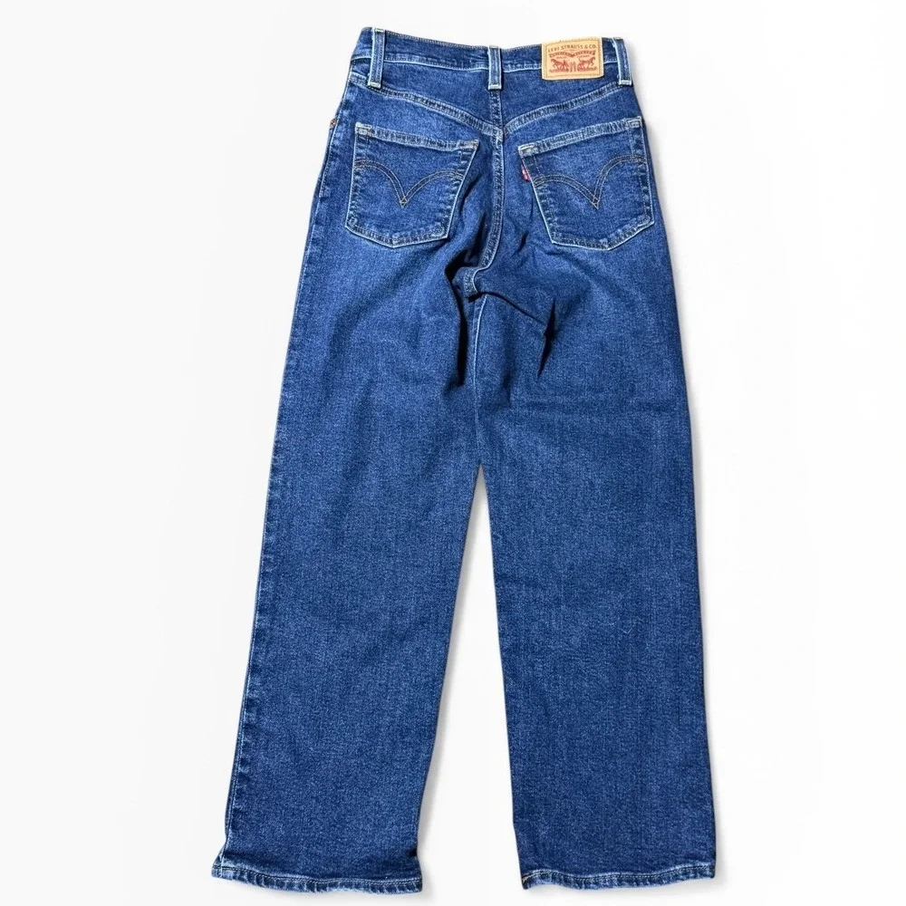 Levis Ribcage Straight High Rise Button Fly Ankle Jeans Blue 25x25 Short Stretch